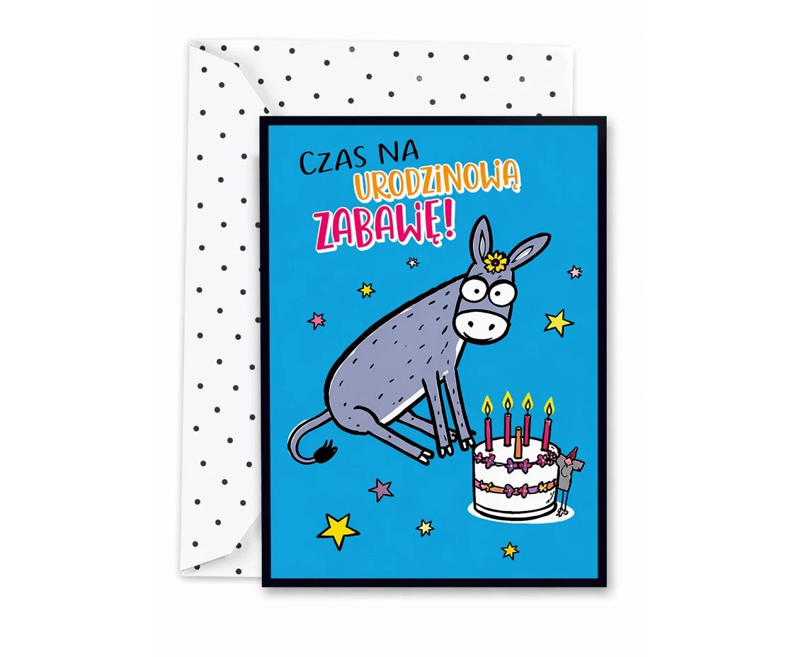 Birthday Card Donkey with a cake