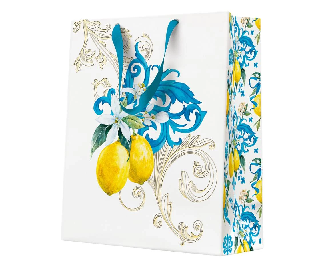 Gift bag, Sicilian flower, lemon, 20x25x10 cm