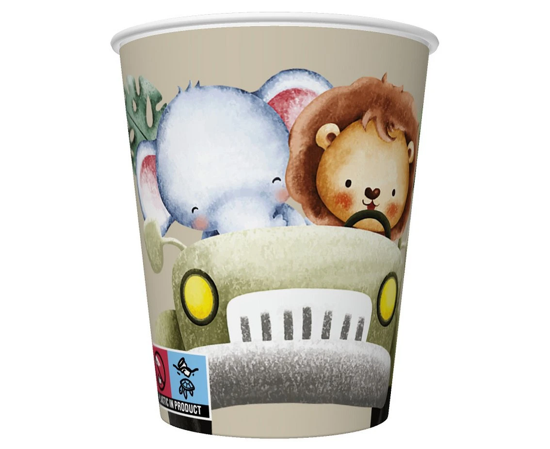 Paper cups Safari Animals in the Jeep, 250 ml, 8 pcs