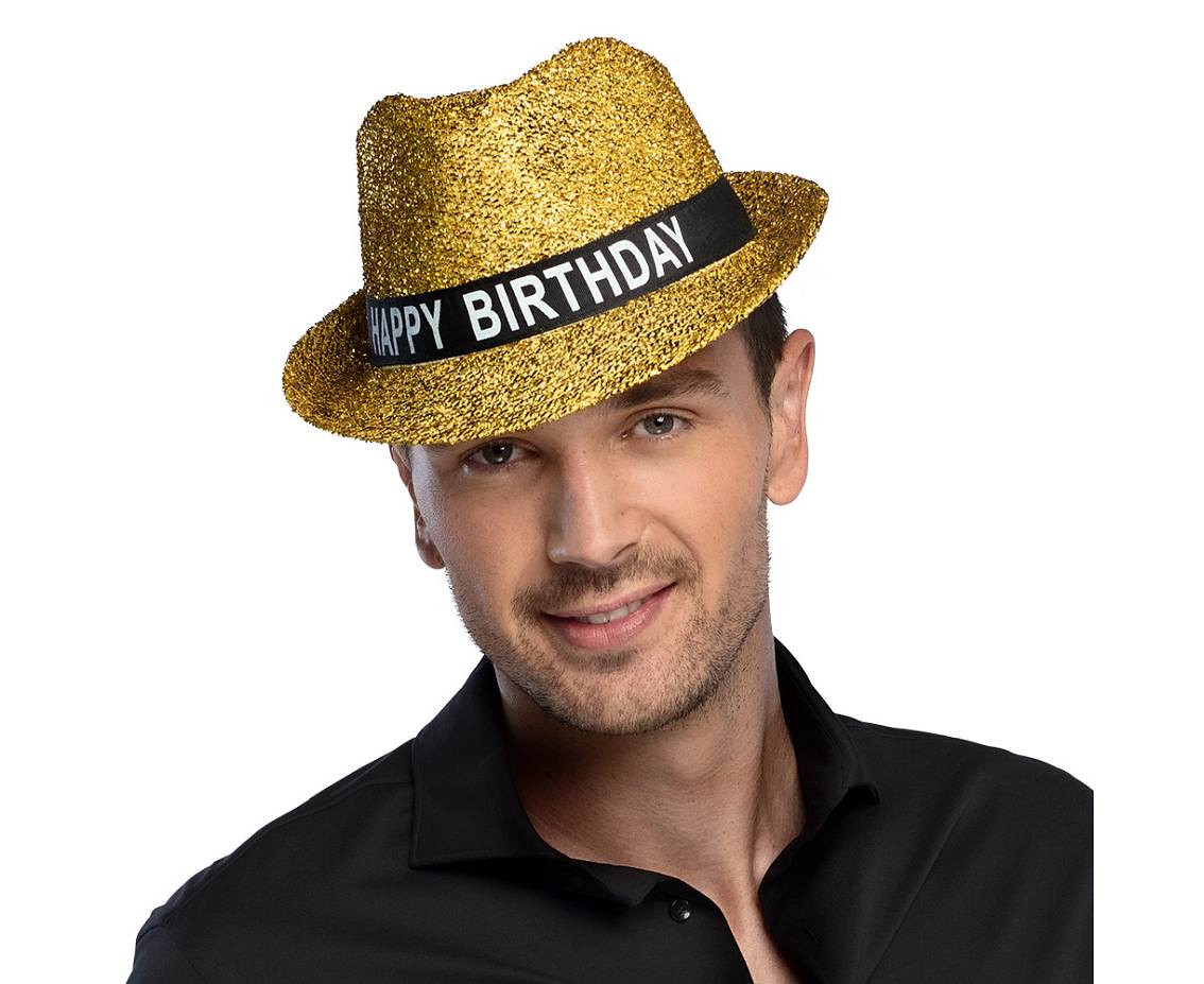 Kapelusz 'Happy birthday', błyszczący złoty