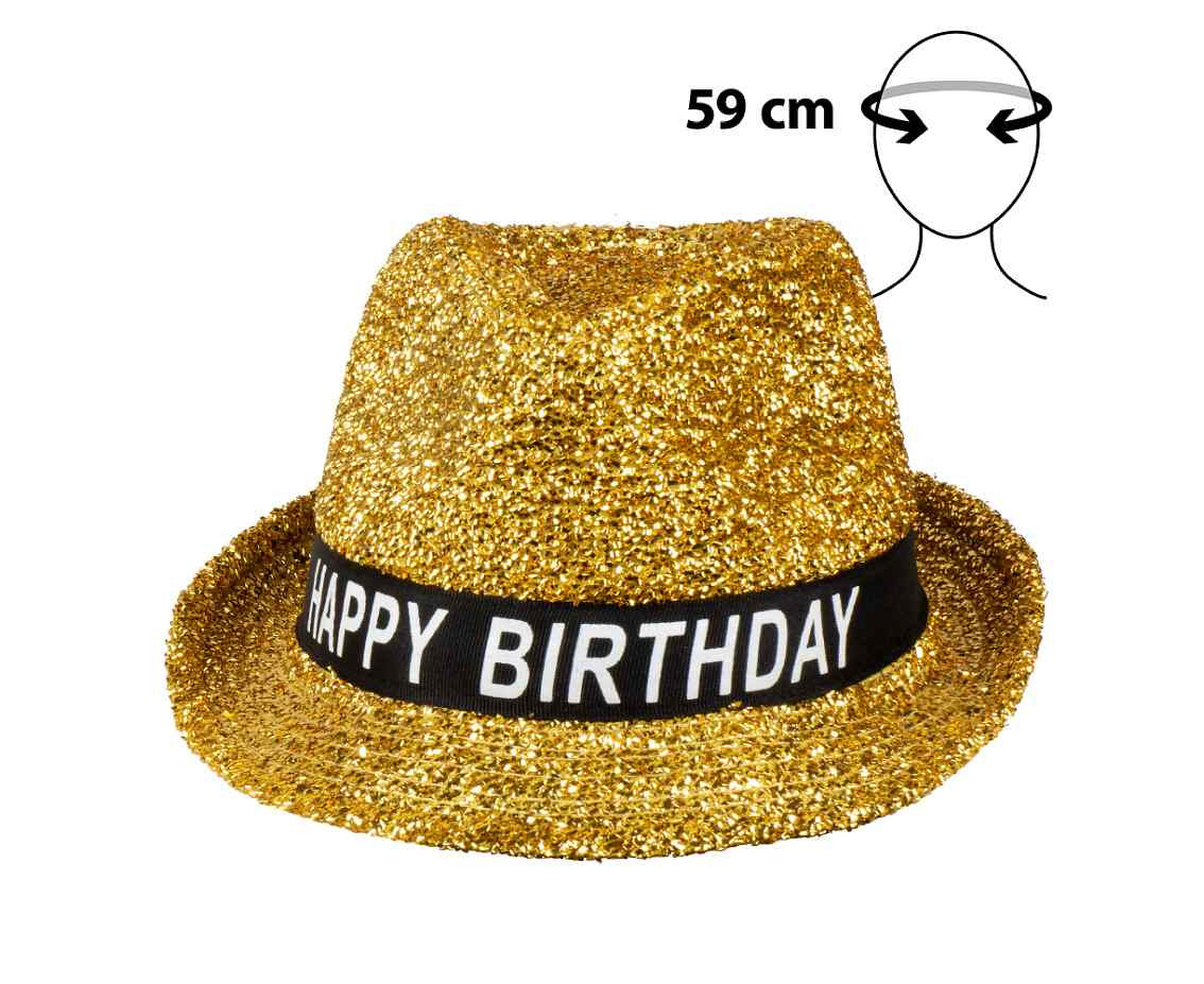 Kapelusz 'Happy birthday', błyszczący złoty