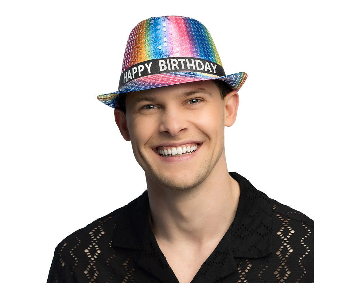 Kapelusz 'Happy birthday', tęczowy