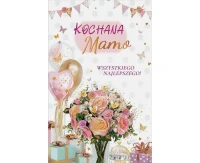 Mother's Day card, bouquet of flowers, balloons