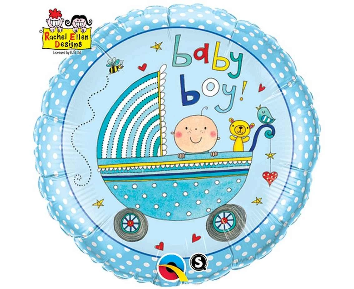 Balon foliowy 18" QL CIR "Baby Boy (niebieski, wózek)" ST ASORT KK