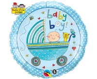 Balon foliowy 18" QL CIR "Baby Boy (niebieski, wózek)" ST ASORT KK
