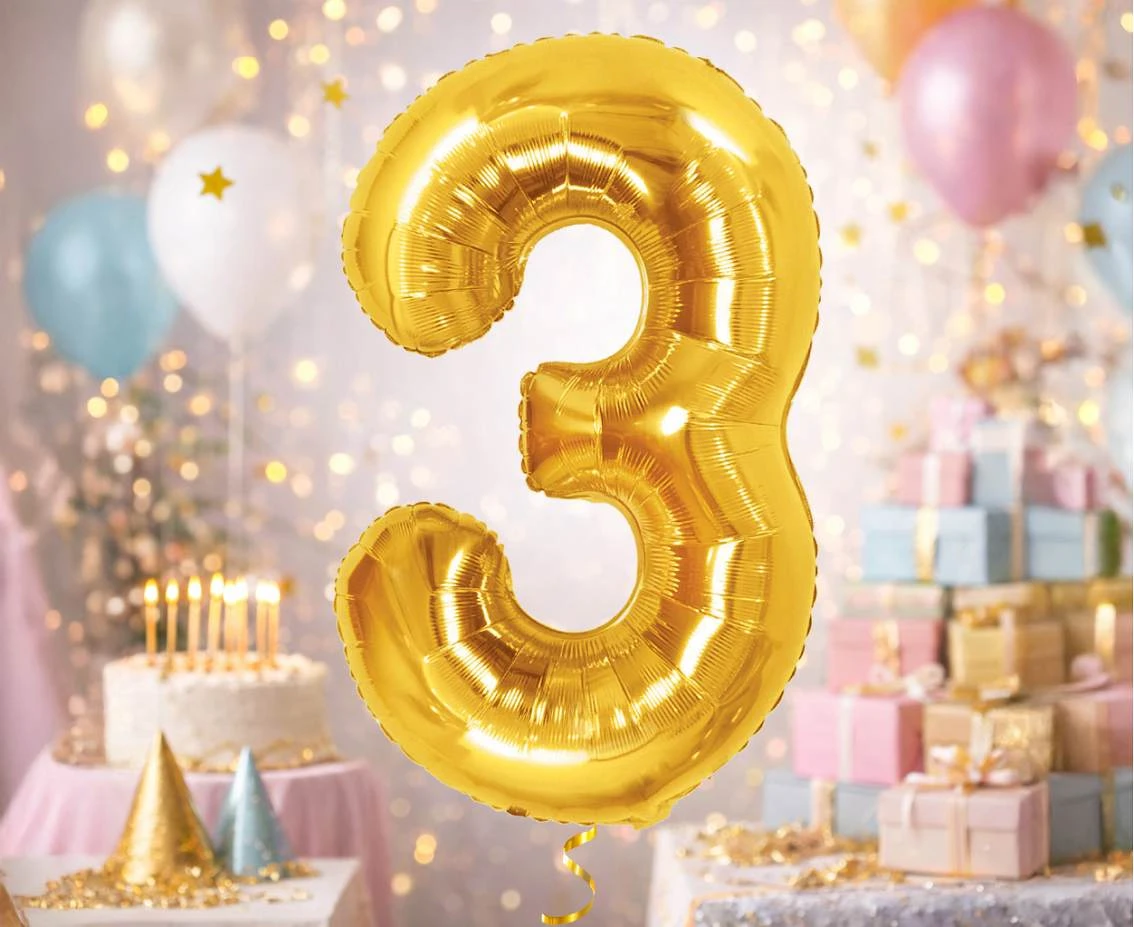 Foil Balloon B&C Number 3, Royal gold, 85 cm