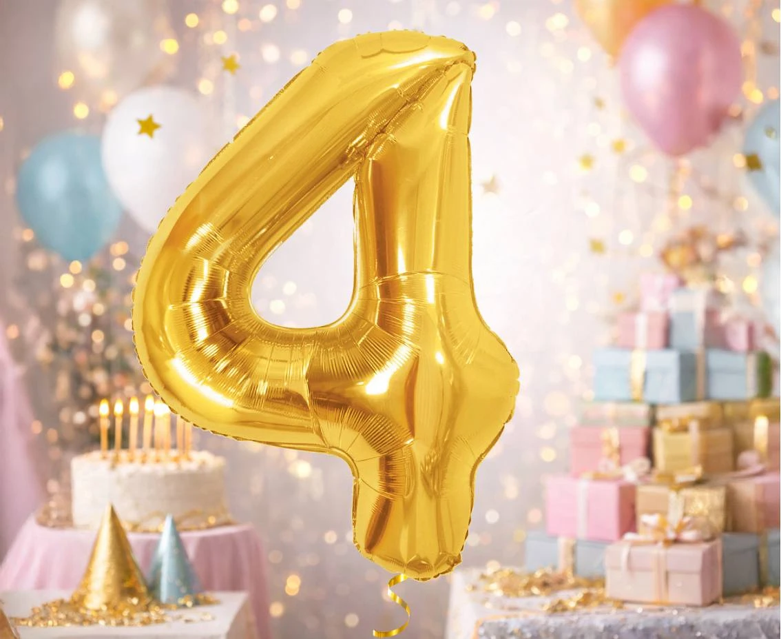 Foil Balloon B&C Number 4, Royal gold, 85 cm
