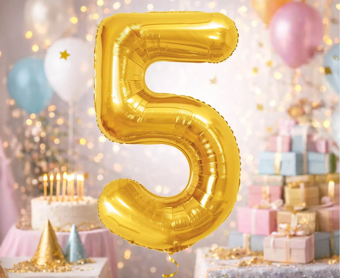 Foil Balloon B&C Number 5, Royal gold, 85 cm