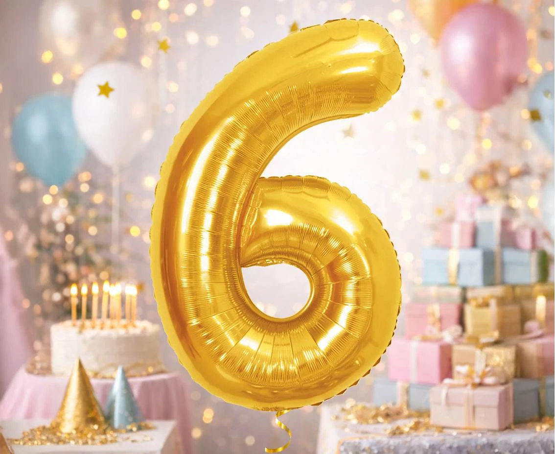Foil Balloon B&C Number 6, Royal gold, 85 cm