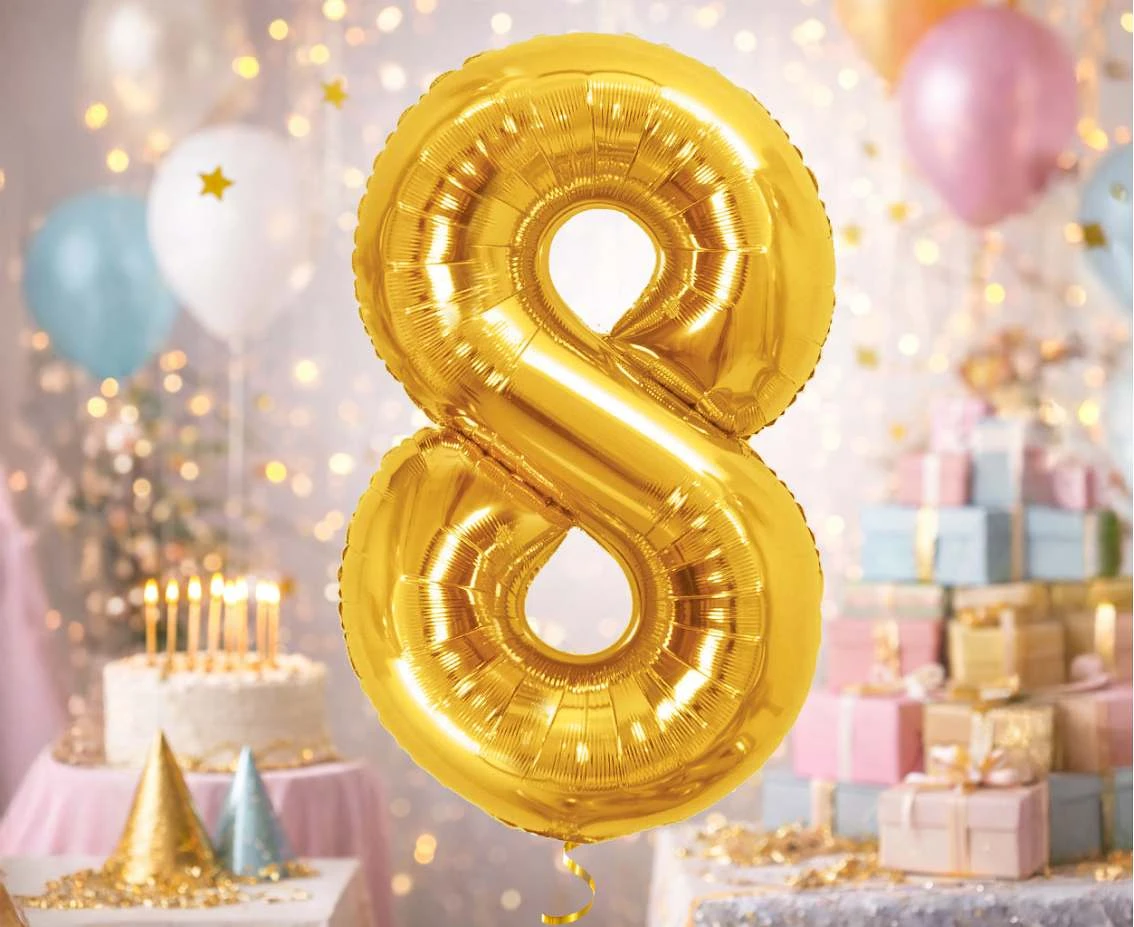 Foil Balloon B&C Number 8, Royal gold, 85 cm