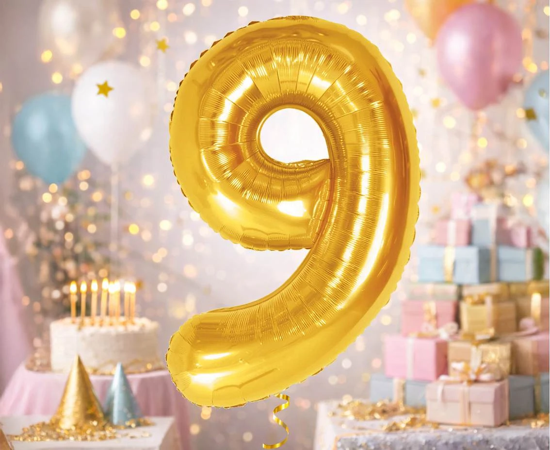 Foil Balloon B&C Number 9, Royal gold, 85 cm
