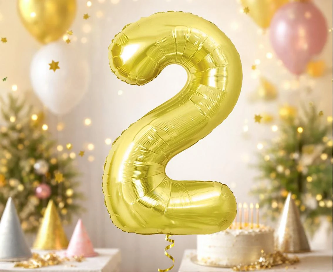 Foil Balloon B&C Number 2, Light gold, 85 cm