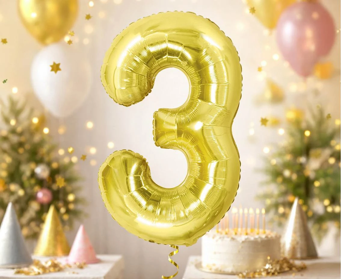 Foil Balloon B&C Number 3, Light gold, 85 cm