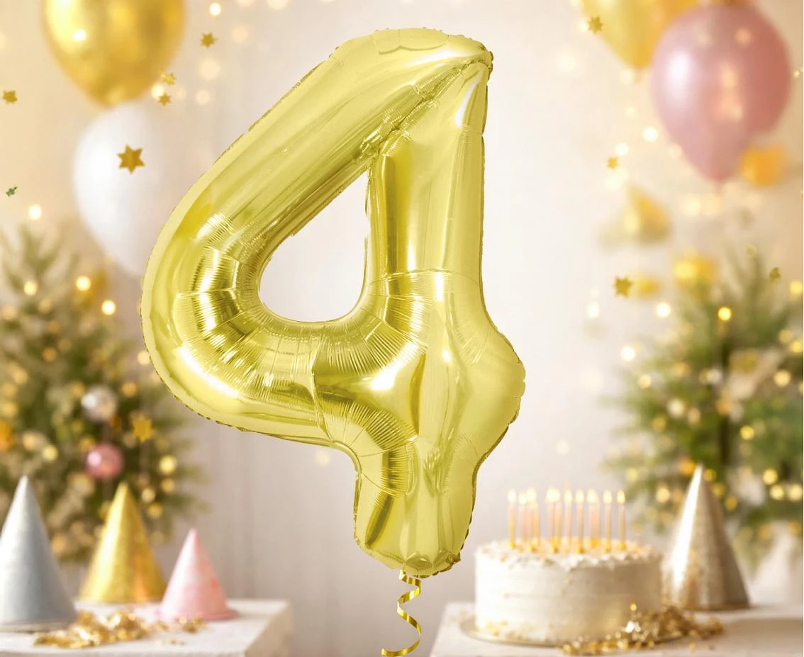Foil Balloon B&C Number 4, Light gold, 85 cm