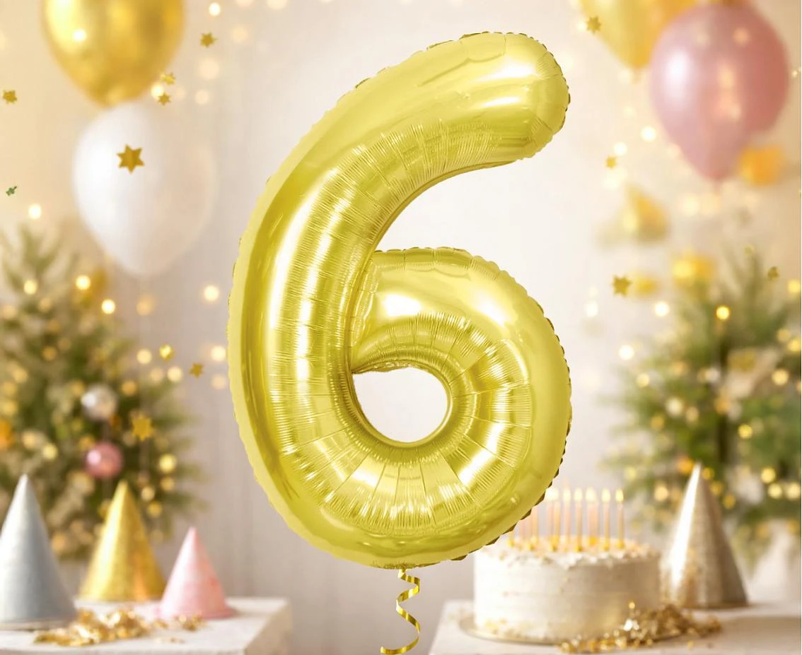 Foil Balloon B&C Number 6, Light gold, 85 cm
