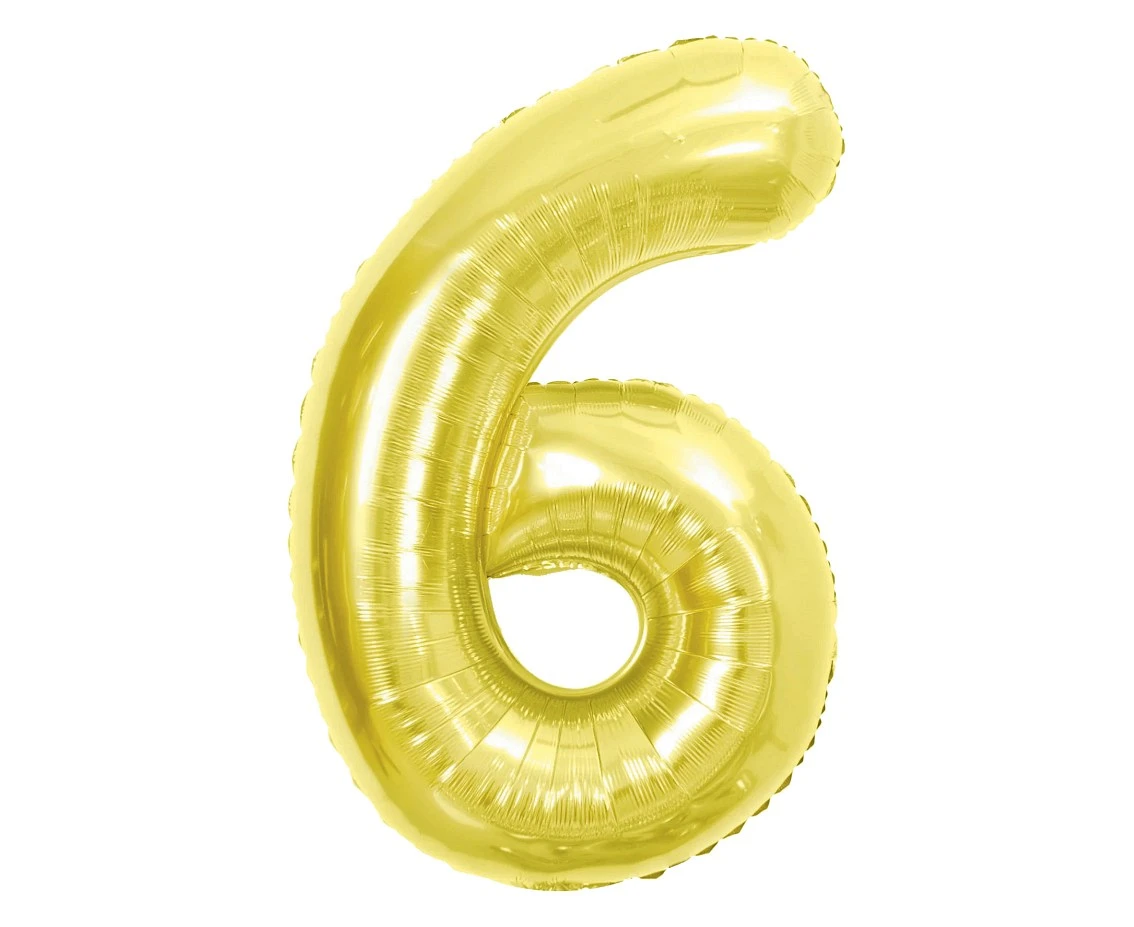 Foil Balloon B&C Number 6, Light gold, 85 cm
