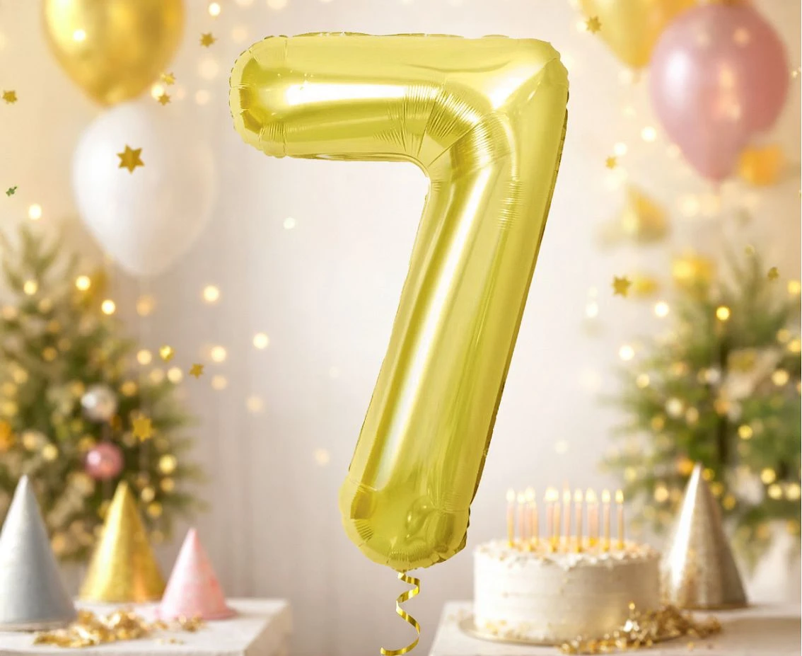 Foil Balloon B&C Number 7, Light gold, 85 cm