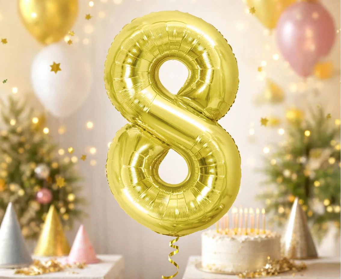 Foil Balloon B&C Number 8, Light gold, 85 cm