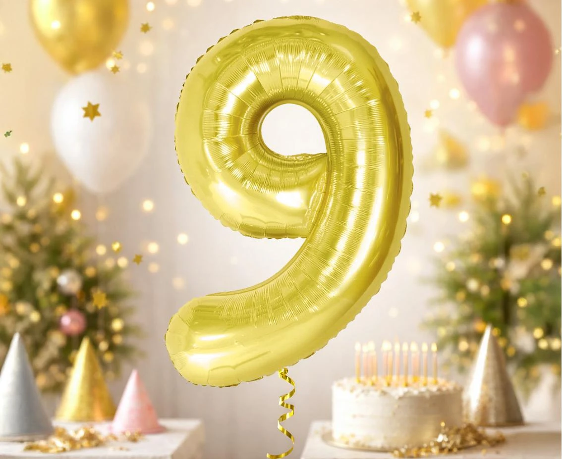 Foil Balloon B&C Number 9, Light gold, 85 cm