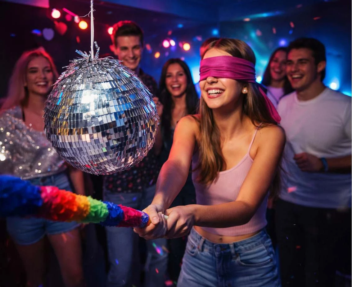 Disco Ball Pinata, silver, size 25x25x25 cm