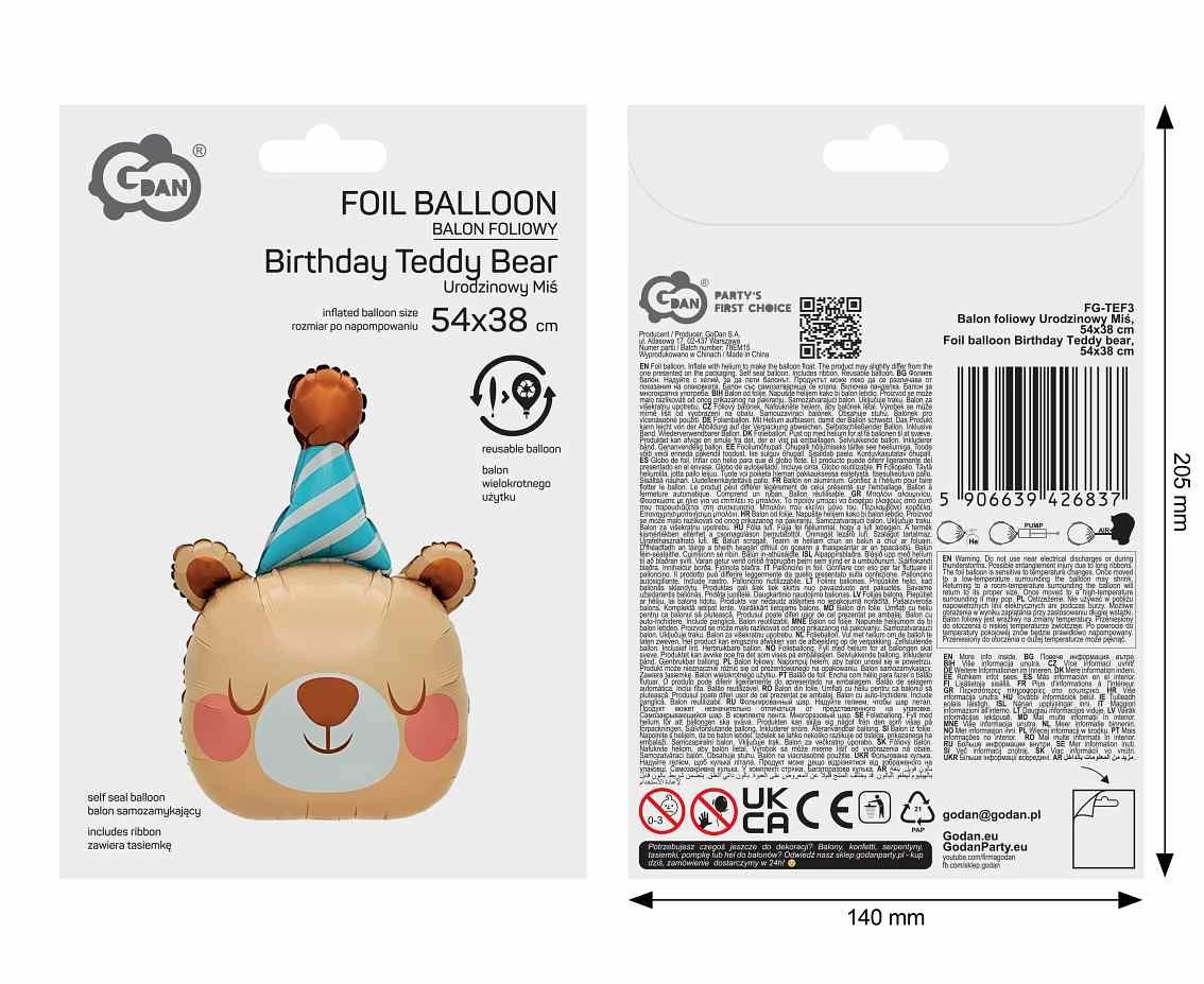 Foil_GD balloon Birthday Teddy bear, 54x38cm