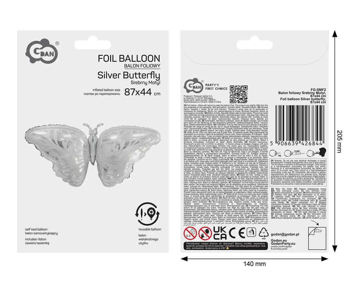 Foil_GD balloon Silver butterfly, 87x44cm