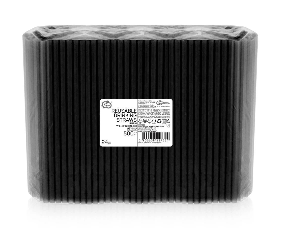 Rurki (słomki) wielokrotnego użytku, czarne 7x240mm/ 500 szt.