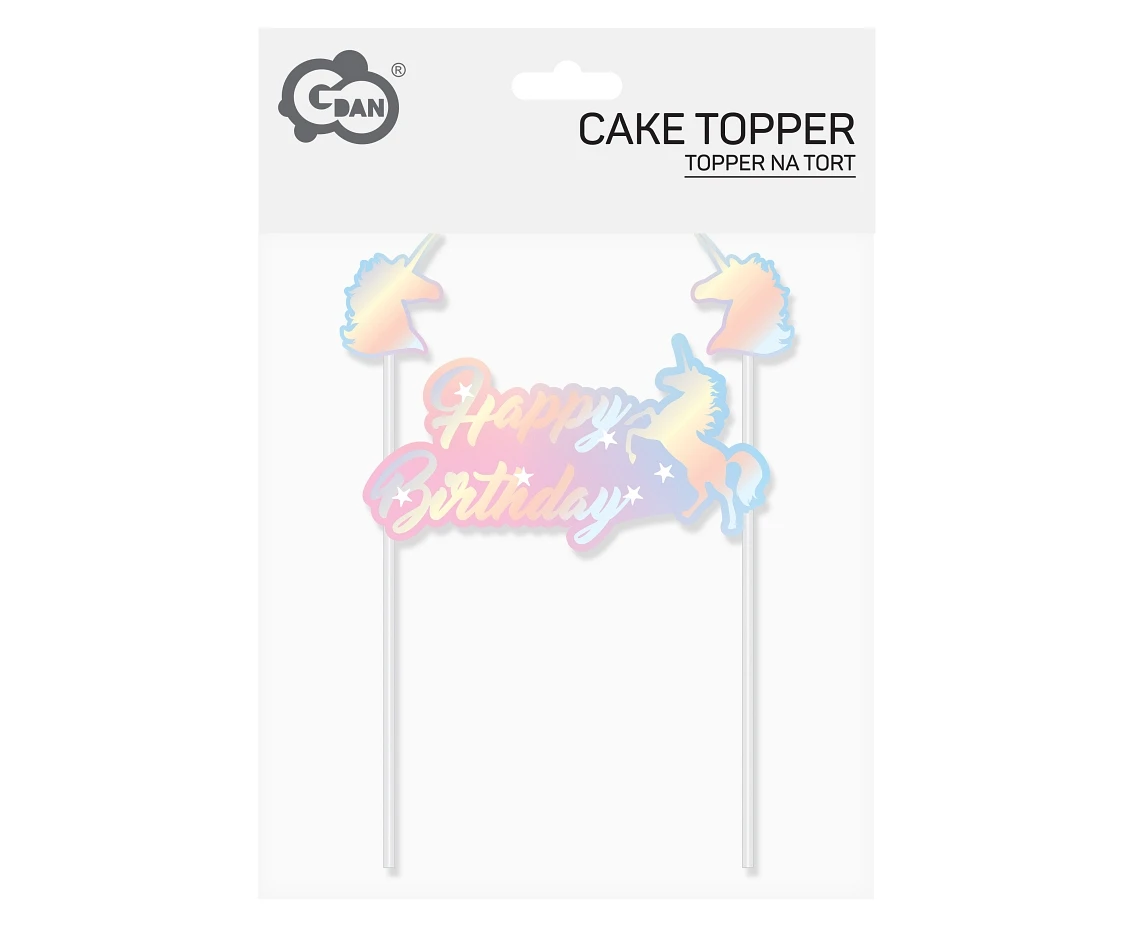 Birthday cake topper 'Happy Birthday', Unicorns, holographic shine