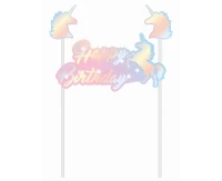 Birthday cake topper 'Happy Birthday', Unicorns, holographic shine