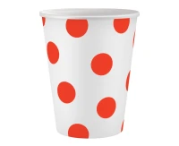 White paper cups, red polka dots, 250ml/6 pcs.