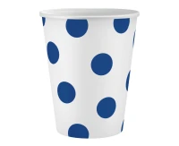 White paper cups, navy blue polka dots, 250ml/6 pcs.