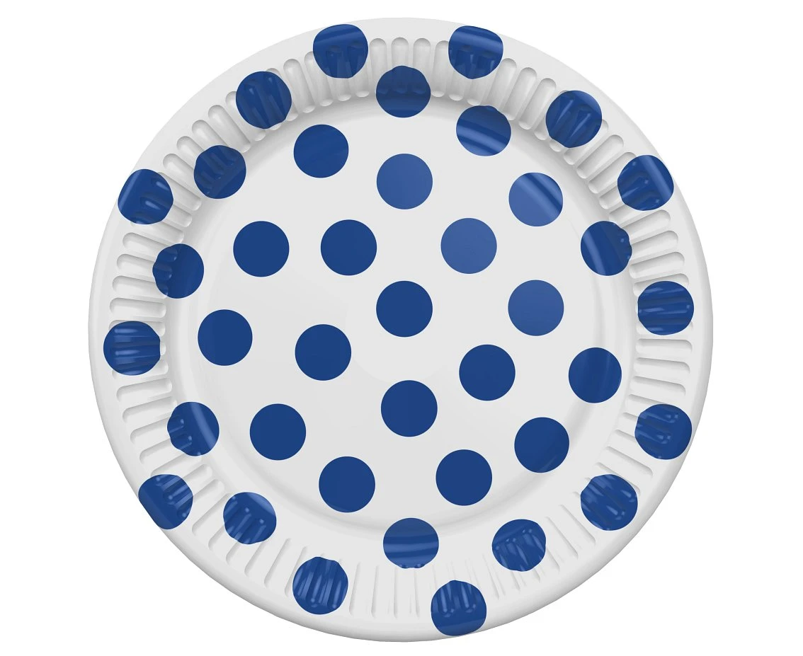 Paper plates, navy polka dots, 18 cm, 6 pcs.