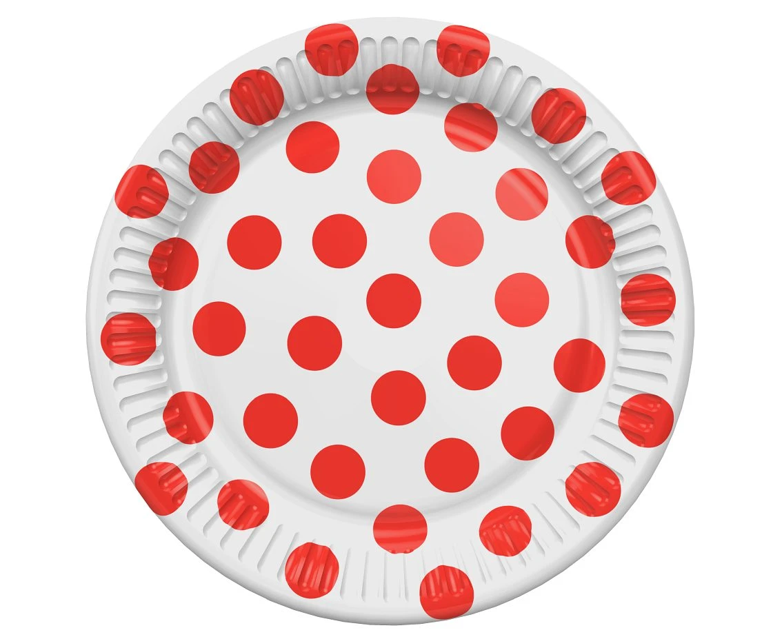Paper plates, red polka dots, 18 cm, 6 pcs.