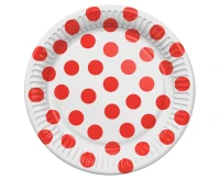 Paper plates, red polka dots, 18 cm, 6 pcs.