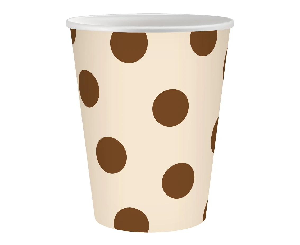 Paper cups beige, brown polka dots, 250ml / 6 pcs.