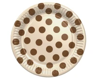 Paper plates beige, brown polka dots, 18 cm, 6 pcs.