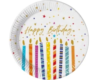 Multicolor Birthday Candles paper plates, FSC, 23 cm, 8 pcs.