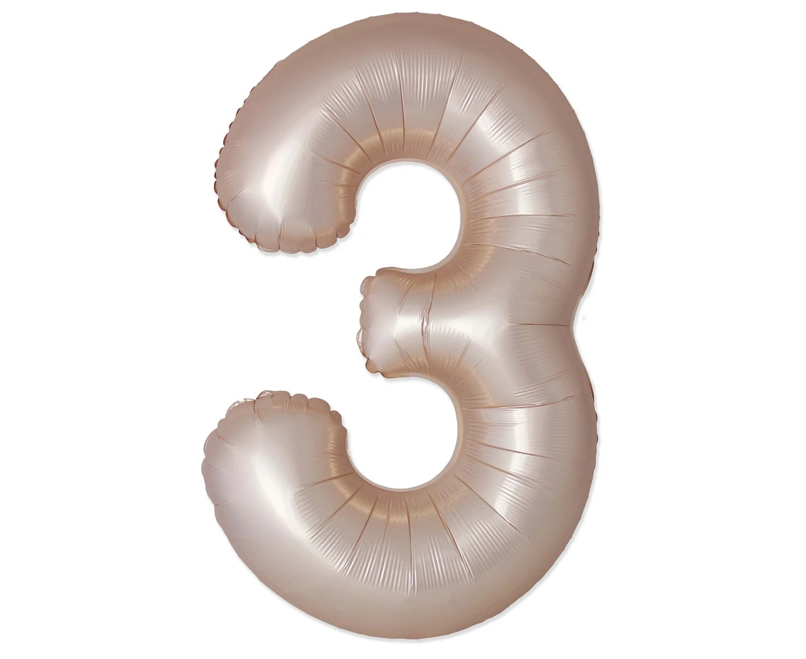 Foil balloon 30" FX - Number 3 Matte Starlight Gold, unpacked