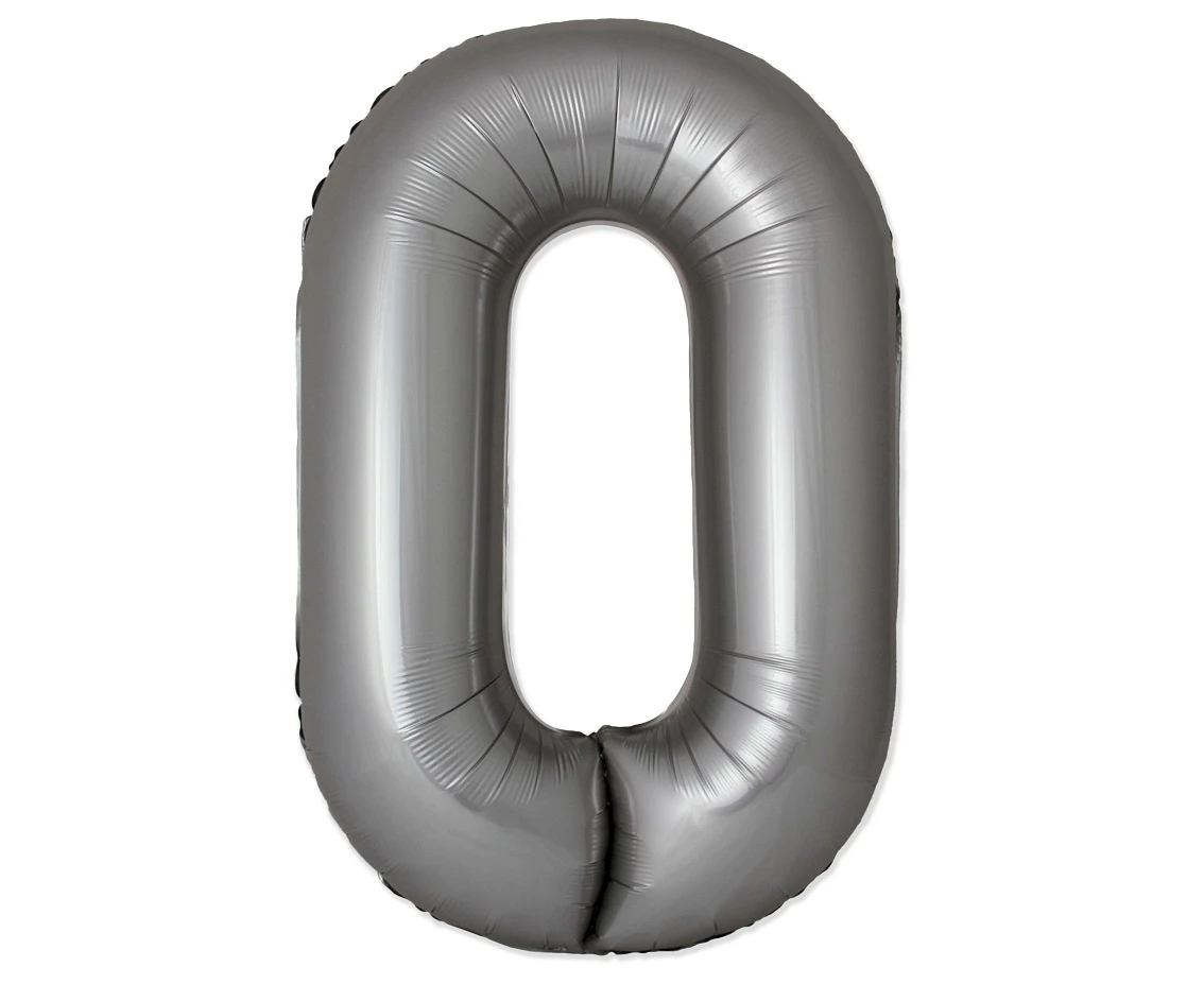 Foil balloon 30" FX - Number 0 Matte Moonlight Silver, unpacked