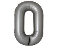 Foil balloon 30" FX - Number 0 Matte Moonlight Silver, unpacked