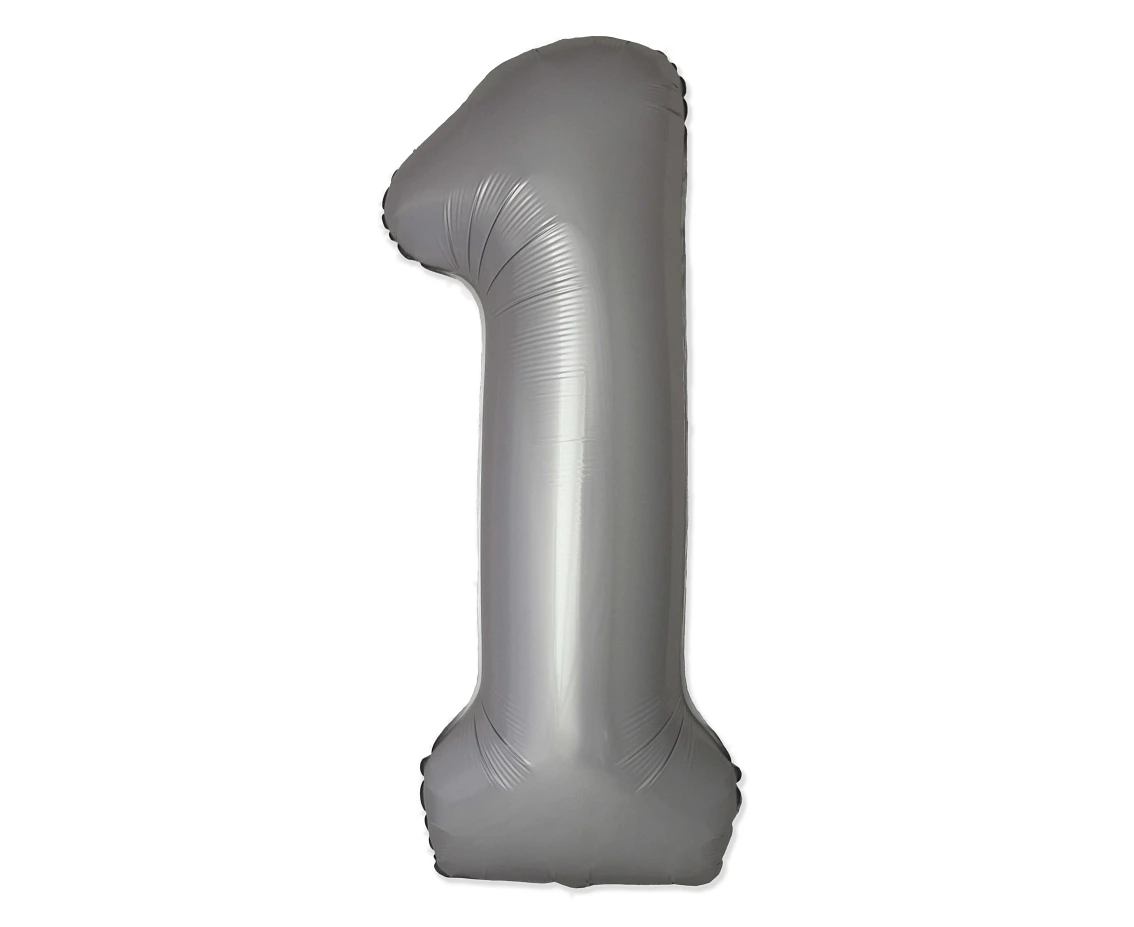 Foil balloon 30" FX - Number 1 Matte Moonlight Silver, unpacked