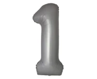 Foil balloon 30" FX - Number 1 Matte Moonlight Silver, unpacked