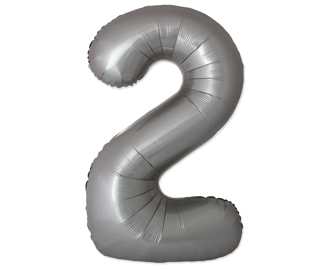 Foil balloon 30" FX - Number 2 Matte Moonlight Silver, unpacked
