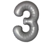 Foil balloon 30" FX - Number 3 Matte Moonlight Silver, unpacked