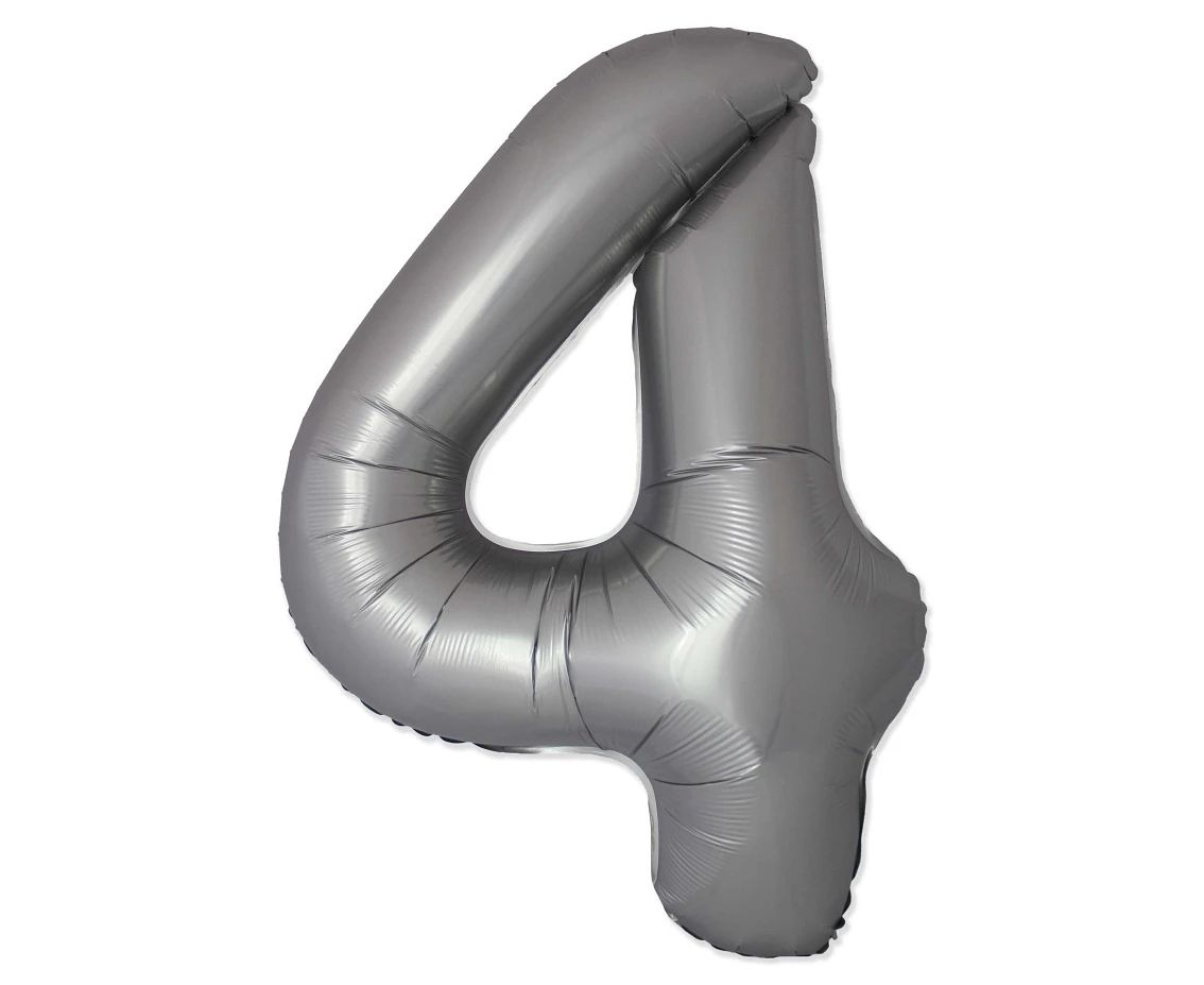Foil balloon 30" FX - Number 4 Matte Moonlight Silver, unpacked