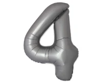 Foil balloon 30" FX - Number 4 Matte Moonlight Silver, unpacked