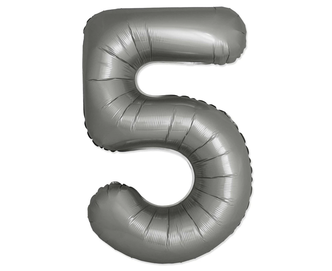 Foil balloon 30" FX - Number 5 Matte Moonlight Silver, unpacked