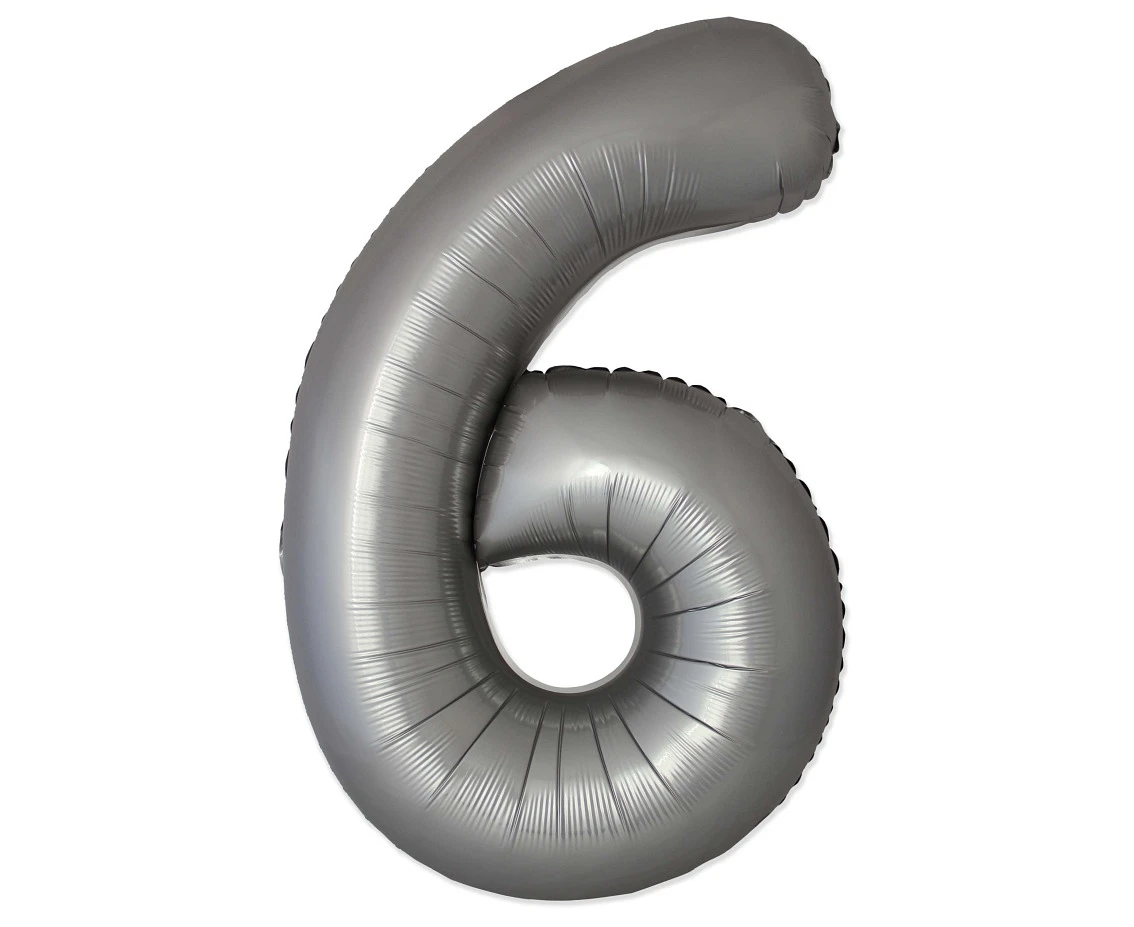 Foil balloon 30" FX - Number 6 Matte Moonlight Silver, unpacked