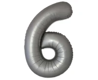 Foil balloon 30" FX - Number 6 Matte Moonlight Silver, unpacked