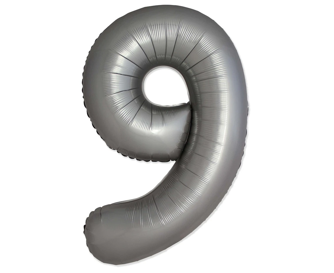Foil balloon 30" FX - Number 9 Matte Moonlight Silver, unpacked